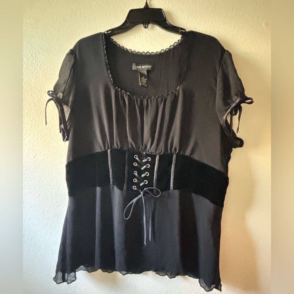 Lane Bryant Black Lace-Up Blouse